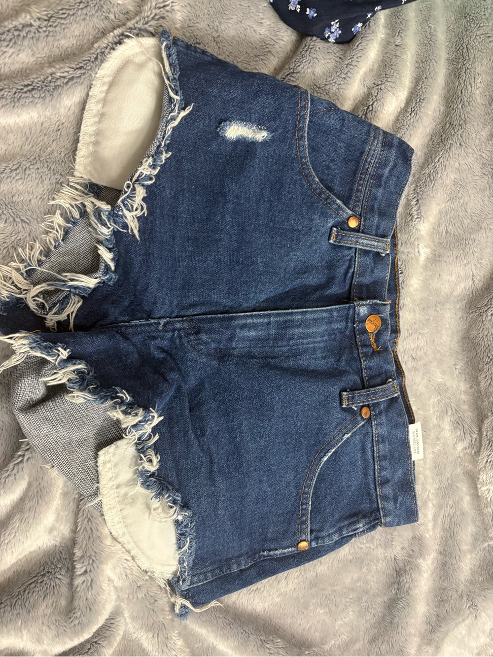 Wrangler Dark Blue Distressed Frayed-Hem Jean Shorts